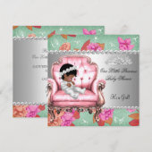 Baby shower roze roze roze Floral Kaart (Voorkant / Achterkant)