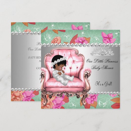 Baby shower roze roze roze Floral Kaart (Voorkant / Achterkant)