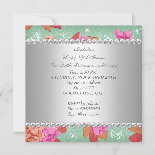 Baby shower roze roze roze Floral Kaart (Achterkant)