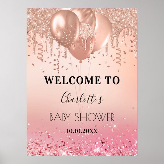 Baby shower roze roze roze goud glitter welkom poster (Voorkant)