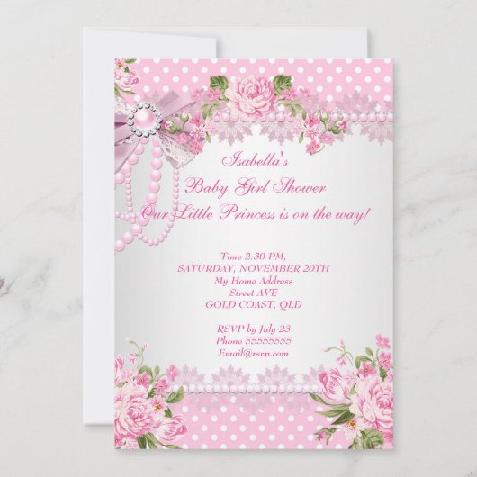 Baby shower roze roze roze roodkebaars hoog kaart (Achterkant)