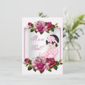 Baby shower roze roze rozen pols dots Kaart (Staand voorkant)