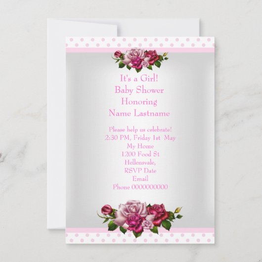 Baby shower roze roze rozen pols dots Kaart (Achterkant)
