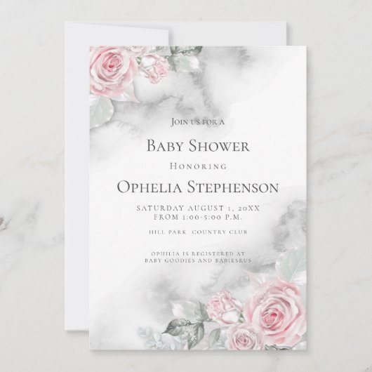 Baby shower Roze Rozen Kaart (Voorkant)