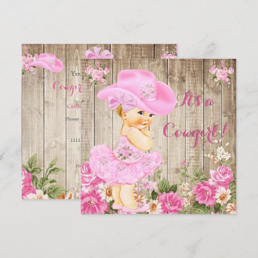 Baby shower Roze Rustic Wood Girl Blonde Kaart (Voorkant / Achterkant)
