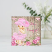 Baby shower Roze Rustic Wood Girl Blonde Kaart (Staand voorkant)