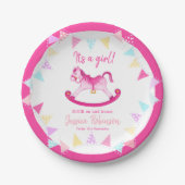 Baby shower roze schommelpaard papieren bordje (Voorkant)