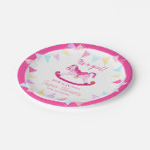 Baby shower roze schommelpaard papieren bordje (Gekanteld)