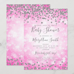 baby shower Roze Silver Glitter Winter Wonderland Kaart
