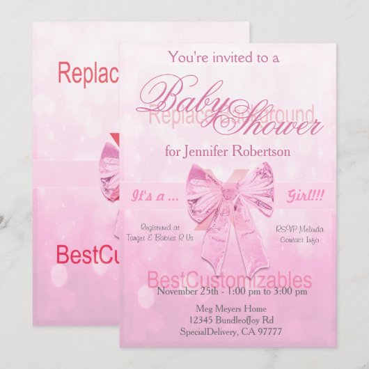 baby shower Roze Sjabloon Kaart (Voorkant / Achterkant)