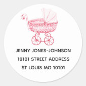Baby shower Roze Speelgoed Buggy Adres Ronde Sticker (Voorkant)