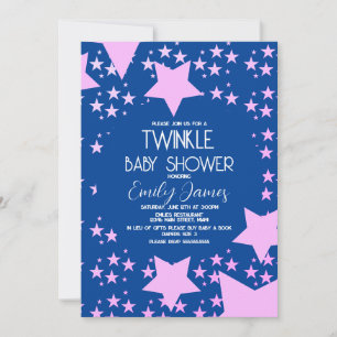 Baby shower Roze sterren Blauwe achtergrond Kaart