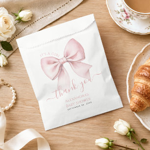 Baby Shower Roze Strik Het is een Meisje Dank Je Bedankzakje