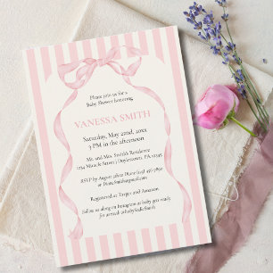 Baby Shower Roze Strik Lint Baby Meisje Modern Kaart