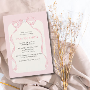 Baby Shower Roze Strik Parel Baby Meisje Modern Kaart