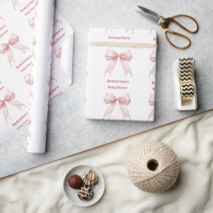 Baby Shower roze strik parels meisje Cadeaupapier