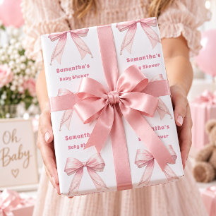 Baby Shower roze strik parels meisje Cadeaupapier