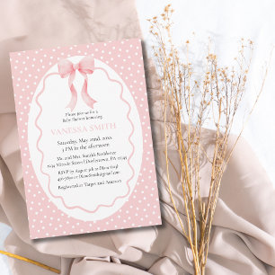 Baby Shower Roze Strik Stippen Baby Meisje Modern Kaart