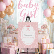 Baby Shower Roze Strik Stippen Welkom Bord Baby Me