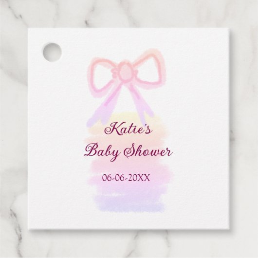 Baby shower Roze strik waterverf Elegant Modern Bedankjes Labels (Voorkant)