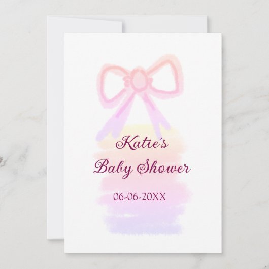 Baby shower Roze strik waterverf Elegant Modern Kaart (Voorkant)