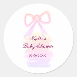Baby shower Roze strik waterverf Elegant Modern Ronde Sticker
