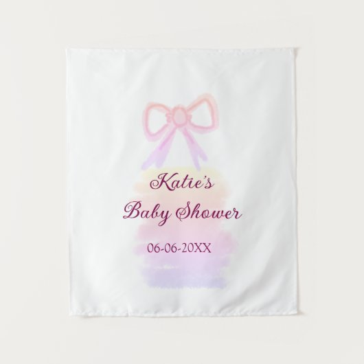 Baby shower roze strik waterverf elegant modern  wandkleed (Voorkant)