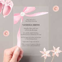 Baby Shower Roze Strik Witte Parel Baby Meisje Mod