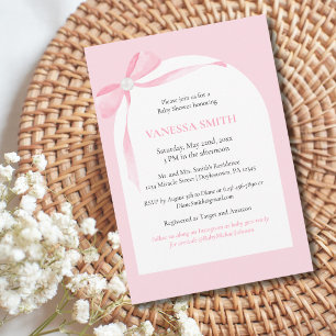 Baby Shower Roze Strik Witte Parel Baby Meisje Mod Kaart
