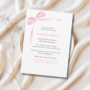 Baby Shower Roze Strik Witte Parel Meisje Modern Kaart