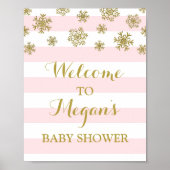 Baby shower Roze stripes Gold Snow Poster (Voorkant)