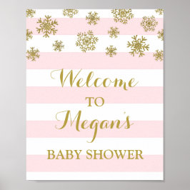 Baby shower Roze stripes Gold Snow Poster