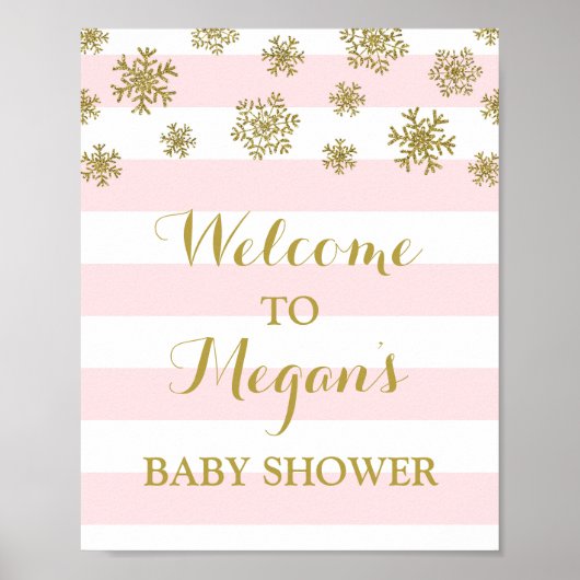 Baby shower Roze stripes Gold Snow Poster (Voorkant)