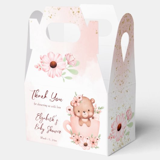 Baby shower roze teddy in een bekertje bedankdoosjes (Geopend)