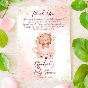 Baby shower roze teddy in een bekertje bedankkaart
