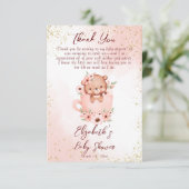 Baby shower roze teddy in een bekertje bedankkaart (Staand voorkant)