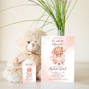 Baby shower roze teddy in een bekertje kaart