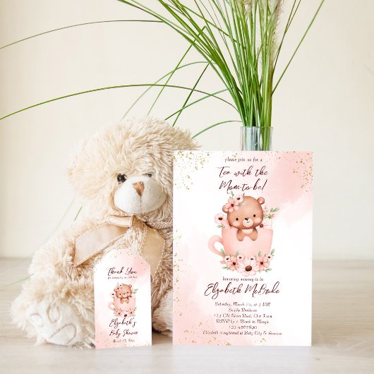 Baby shower roze teddy in een bekertje kaart