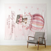 Baby shower Roze Teddybeer Hete Luchtballonpartij Wandkleed (In Situ (horizontaal))