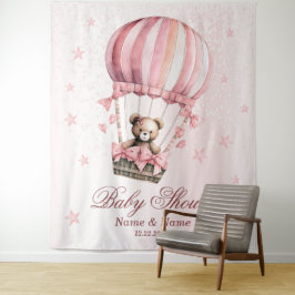 Baby shower Roze Teddybeer Hete Luchtballonpartij Wandkleed