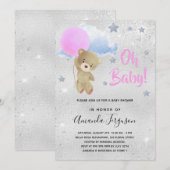 Baby shower roze teddybeer kaart (Voorkant / Achterkant)