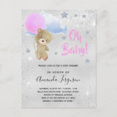Baby shower roze teddybeer uitnodiging briefkaart (Voorkant)