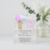 Baby shower roze teddybeer uitnodiging briefkaart (Staand voorkant)
