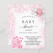 Baby shower roze teddymeisje florale uitnodiging (Voorkant / Achterkant)