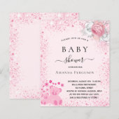 Baby shower roze tedy beer meisje florale uitnodig (Voorkant / Achterkant)