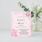 Baby shower roze tedy beer meisje florale uitnodig (Staand voorkant)