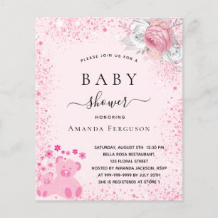 Baby shower roze tedy beer meisje florale uitnodig
