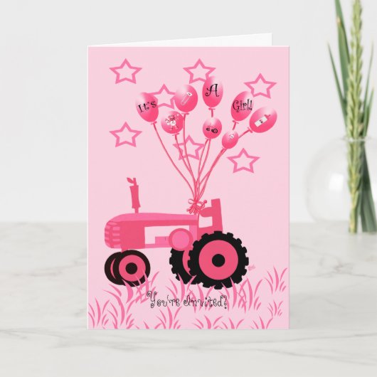 Baby shower Roze trekker met de Uitnodiging van de (Voorkant)