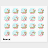 Baby shower roze uil en boomstickers ronde sticker (Vel)