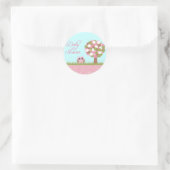 Baby shower roze uil en boomstickers ronde sticker (Tas)